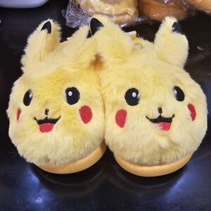 Yellow Pokemon Pikachu Plush Slip-on Slippers